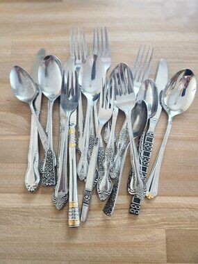 Sets of Mismatched Stainless Flatware 36 pcs Service for 4 Eclectic Boho